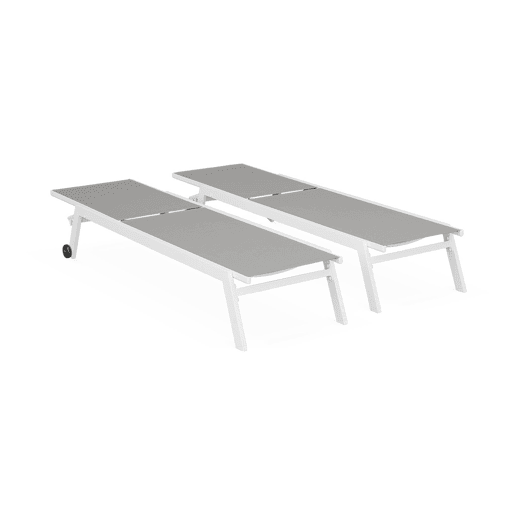 Espreguiçadeira de alumínio multiposições com rodízios, set de 2, Elsa, Branco, 191x55x94 cm