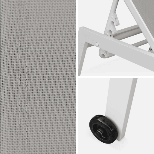 Espreguiçadeira de alumínio multiposições com rodízios, set de 2, Elsa, Branco, 191x55x94 cm
