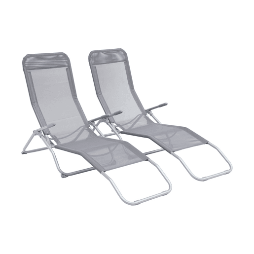 Espreguiçadeira dobrável textilene com 2 posições, set de 2, Levito, Antracite, 57x168x93 cm