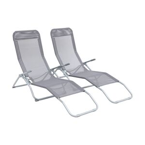Espreguiçadeira dobrável textilene com 2 posições, set de 2, Levito, Antracite, 57x168x93 cm