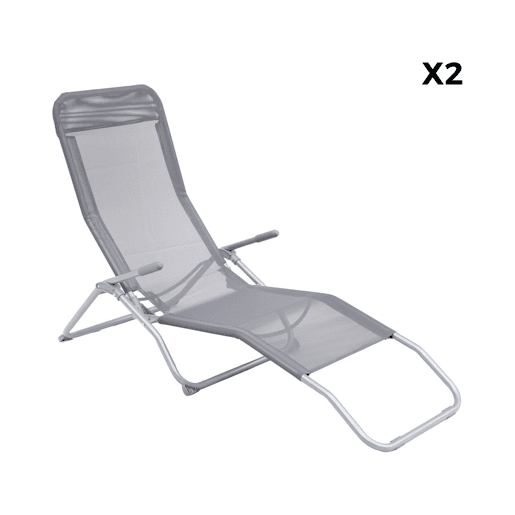 Espreguiçadeira dobrável textilene com 2 posições, set de 2, Levito, Antracite, 57x168x93 cm