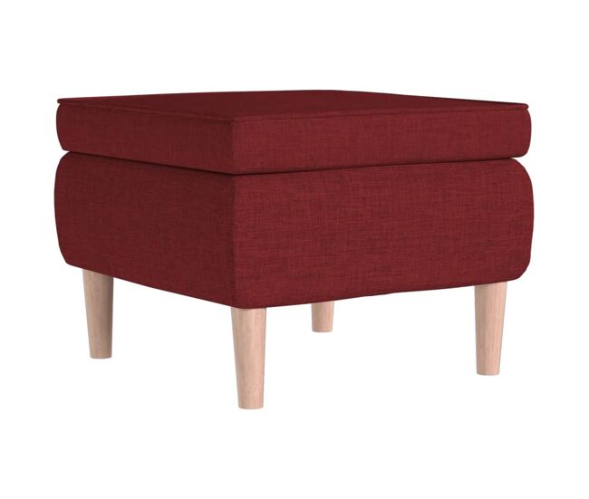 Vidaxl taburete con patas de madera tapizado tela rojo tinto
