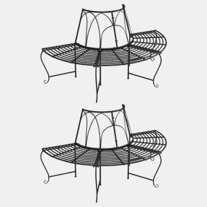 vidaXL Banco de árvore semicircular 2 pcs Ø159 cm aço preto