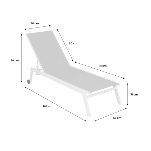 Espreguiçadeira de alumínio multiposições com rodízios, set de 2, Elsa, Antracite, 191x55x94 cm