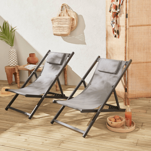 Espreguiçadeira de alumínio multi posições, set de 2, Gaia, Cinza, 99x88.5x58 cm