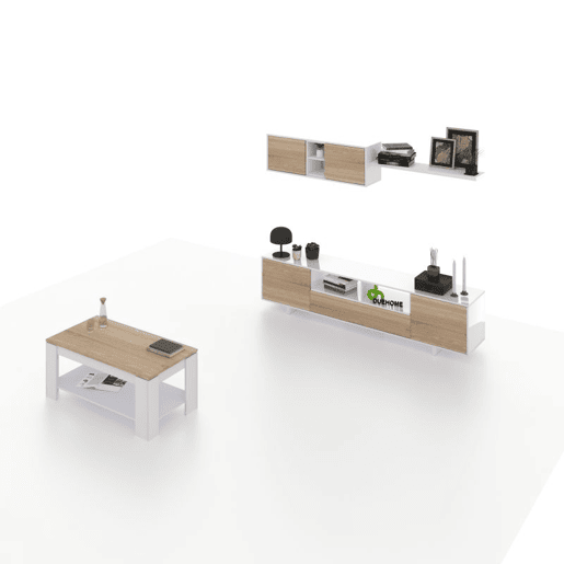 Conjunto de sala de estar com mesa de centro Kenzo Plus V1 Blanco Artik (Blanco Mate) - Roble Canadian 200 x 46 x 41 cm