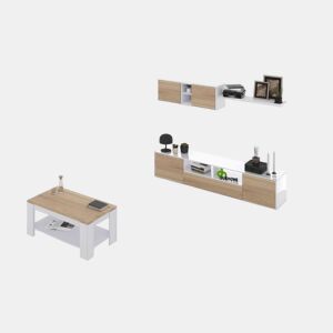 Conjunto de sala de estar com mesa de centro Kenzo Plus V1 Blanco Artik (Blanco Mate) - Roble Canadian 200 x 46 x 41 cm