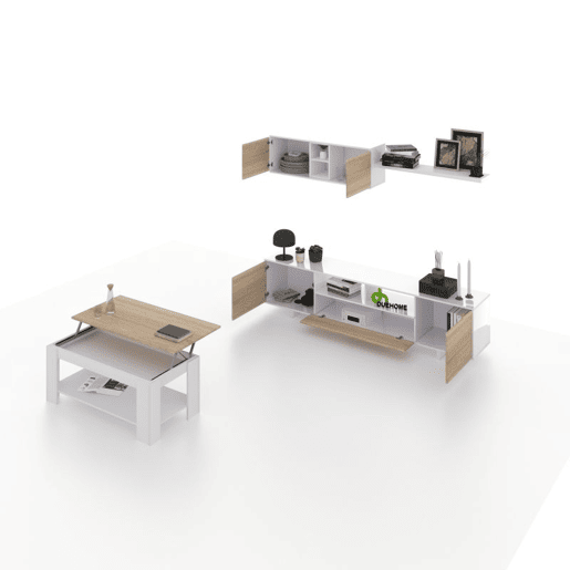 Conjunto de sala de estar com mesa de centro Kenzo Plus V1 Blanco Artik (Blanco Mate) - Roble Canadian 200 x 46 x 41 cm