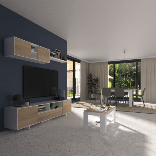 Conjunto de sala de estar com mesa de centro Kenzo Plus V1 Blanco Artik (Blanco Mate) - Roble Canadian 200 x 46 x 41 cm