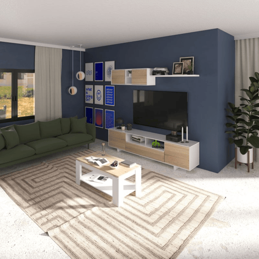 Conjunto de sala de estar com mesa de centro Kenzo Plus V1 Blanco Artik (Blanco Mate) - Roble Canadian 200 x 46 x 41 cm