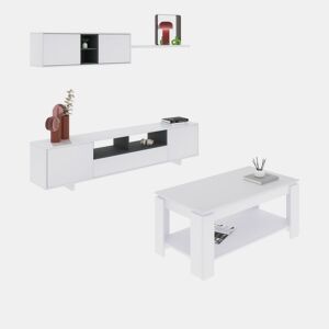 Conjunto de sala de estar com mesa de centro Kenzo Plus V1 Branco brilhante - Cinzento antracite 200 x 46 x 41 cm