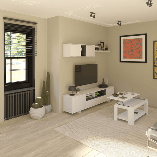 Conjunto de sala de estar com mesa de centro Kenzo Plus V1 Branco brilhante - Cinzento antracite 200 x 46 x 41 cm