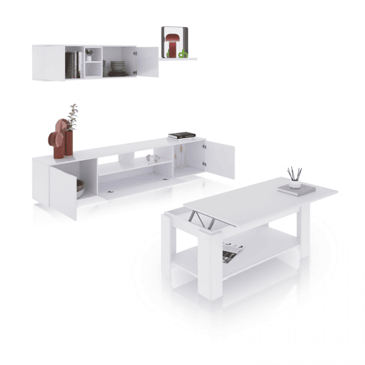 Conjunto de sala de estar com mesa de centro Kenzo Plus V1 Branco brilhante - Cinzento antracite 200 x 46 x 41 cm