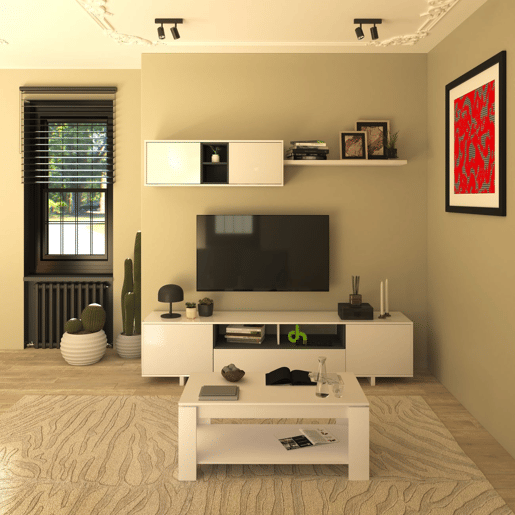 Conjunto de sala de estar com mesa de centro Kenzo Plus V1 Branco brilhante - Cinzento antracite 200 x 46 x 41 cm