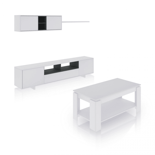Conjunto de sala de estar com mesa de centro Kenzo Plus V1 Branco brilhante - Cinzento antracite 200 x 46 x 41 cm