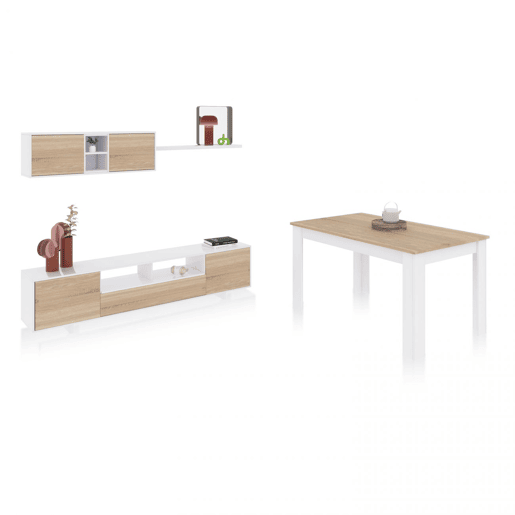 Conjunto de sala de estar com mesa de jantar Kenzo Plus VB Artik White (Branco mate) - Carvalho canadiano 200 x 46 x 41 cm