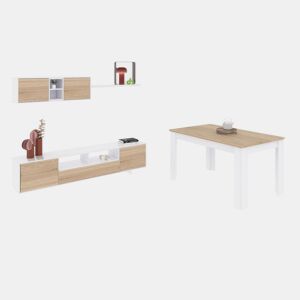 Conjunto de sala de estar com mesa de jantar Kenzo Plus VB Artik White (Branco mate) - Carvalho canadiano 200 x 46 x 41 cm