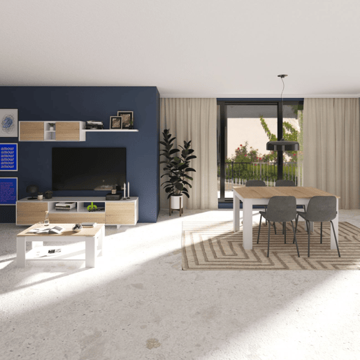 Conjunto de sala de estar com mesa de jantar Kenzo Plus VB Artik White (Branco mate) - Carvalho canadiano 200 x 46 x 41 cm