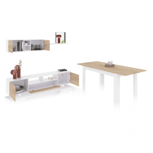 Conjunto de sala de estar com mesa de jantar Kenzo Plus VB Artik White (Branco mate) - Carvalho canadiano 200 x 46 x 41 cm