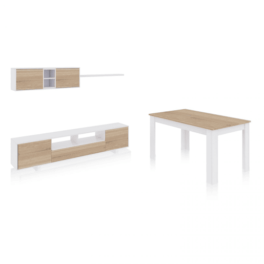 Conjunto de sala de estar com mesa de jantar Kenzo Plus VB Artik White (Branco mate) - Carvalho canadiano 200 x 46 x 41 cm