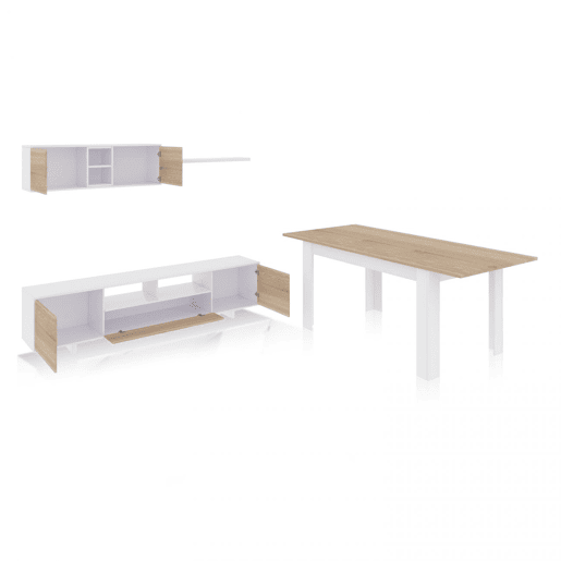 Conjunto de sala de estar com mesa de jantar Kenzo Plus VB Artik White (Branco mate) - Carvalho canadiano 200 x 46 x 41 cm