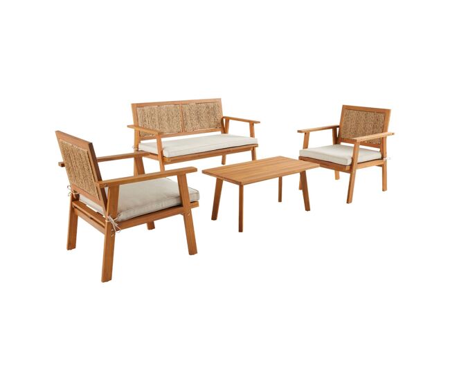 Conjunto de jardín en madera con cañizo vertical, 4 plazas natural - 117x64x74 cm