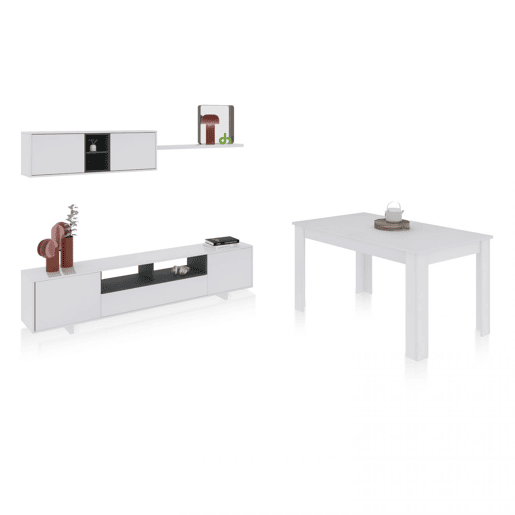 Conjunto de sala de estar com mesa de jantar Kenzo Plus VB Branco brilhante - Cinzento antracite 200 x 46 x 41 cm