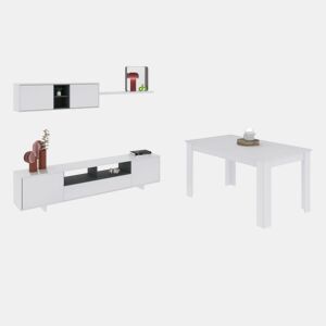 Conjunto de sala de estar com mesa de jantar Kenzo Plus VB Branco brilhante - Cinzento antracite 200 x 46 x 41 cm