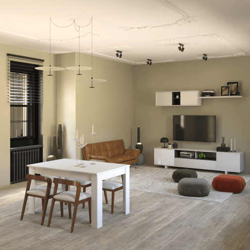 Conjunto de sala de estar com mesa de jantar Kenzo Plus VB Branco brilhante - Cinzento antracite 200 x 46 x 41 cm