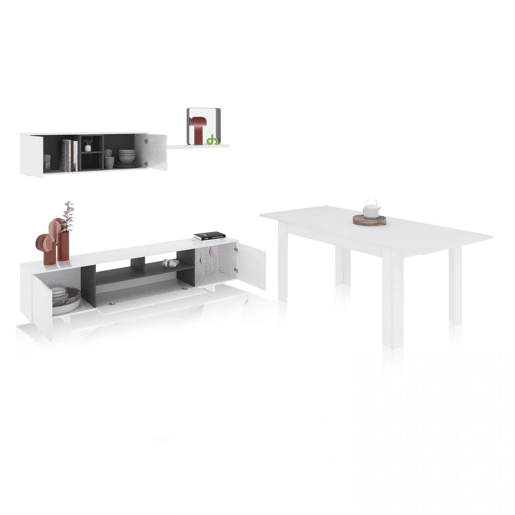 Conjunto de sala de estar com mesa de jantar Kenzo Plus VB Branco brilhante - Cinzento antracite 200 x 46 x 41 cm