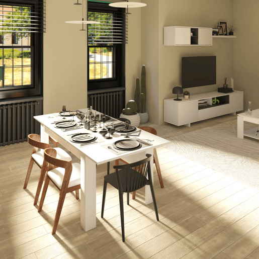 Conjunto de sala de estar com mesa de jantar Kenzo Plus VB Branco brilhante - Cinzento antracite 200 x 46 x 41 cm