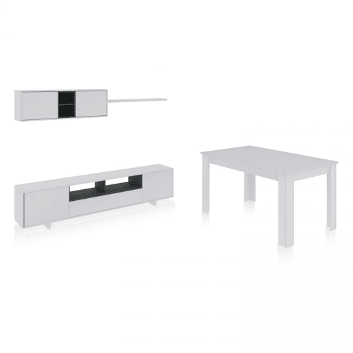 Conjunto de sala de estar com mesa de jantar Kenzo Plus VB Branco brilhante - Cinzento antracite 200 x 46 x 41 cm