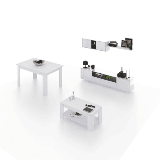 Conjunto de sala de estar com mesa de centro e mesa de jantar Kenzo Max V1A Blanco Brillo - Gris Antracita 200 x 46 x 41 cm