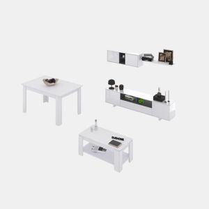 Conjunto de sala de estar com mesa de centro e mesa de jantar Kenzo Max V1A Blanco Brillo - Gris Antracita 200 x 46 x 41 cm