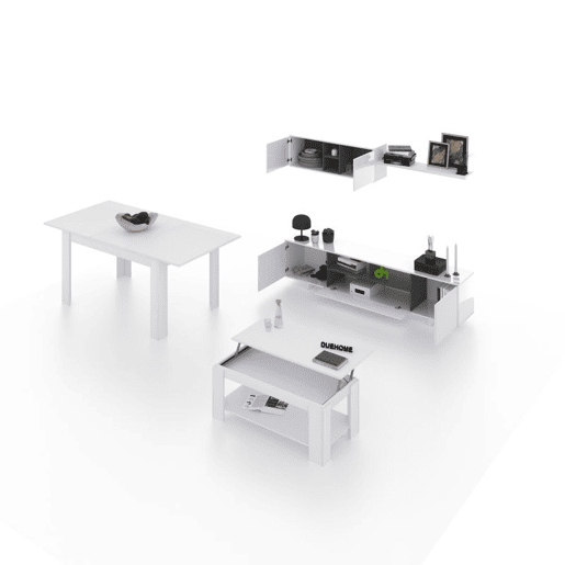 Conjunto de sala de estar com mesa de centro e mesa de jantar Kenzo Max V1A Blanco Brillo - Gris Antracita 200 x 46 x 41 cm