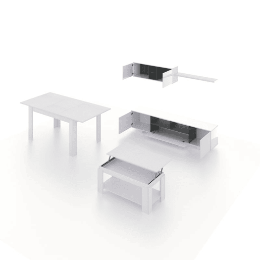Conjunto de sala de estar com mesa de centro e mesa de jantar Kenzo Max V1A Blanco Brillo - Gris Antracita 200 x 46 x 41 cm