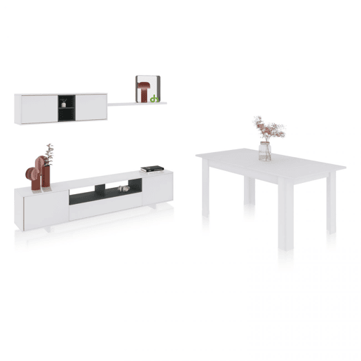 Pack sala de estar com mesa de jantar Kenzo Plus VA Branco brilhante - Cinzento antracite 200 x 46 x 41 cm