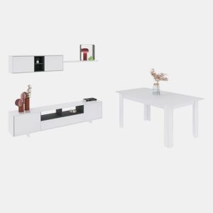 Pack sala de estar com mesa de jantar Kenzo Plus VA Branco brilhante - Cinzento antracite 200 x 46 x 41 cm