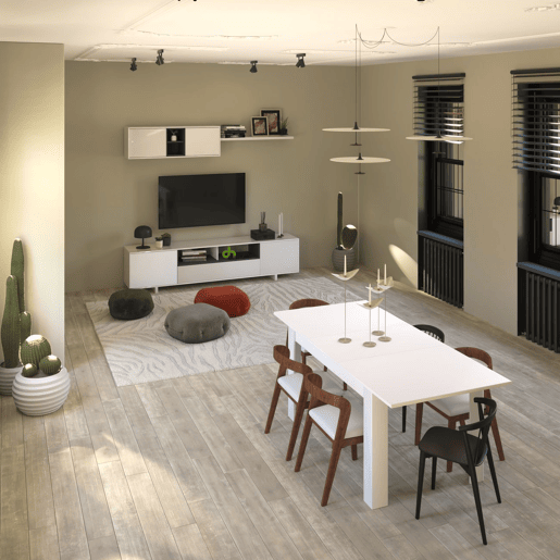 Pack sala de estar com mesa de jantar Kenzo Plus VA Branco brilhante - Cinzento antracite 200 x 46 x 41 cm