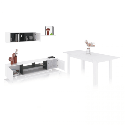 Pack sala de estar com mesa de jantar Kenzo Plus VA Branco brilhante - Cinzento antracite 200 x 46 x 41 cm