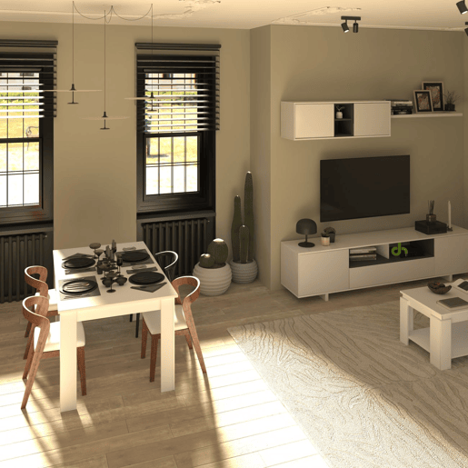 Pack sala de estar com mesa de jantar Kenzo Plus VA Branco brilhante - Cinzento antracite 200 x 46 x 41 cm