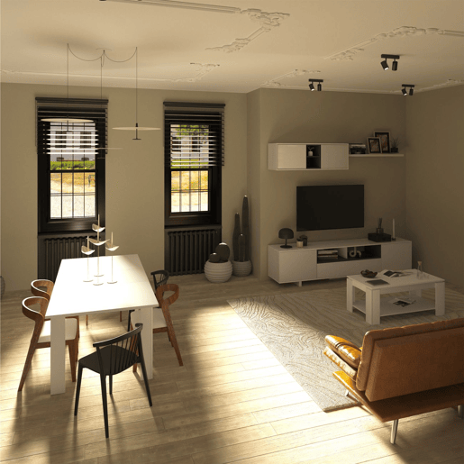 Pack sala de estar com mesa de jantar Kenzo Plus VA Branco brilhante - Cinzento antracite 200 x 46 x 41 cm