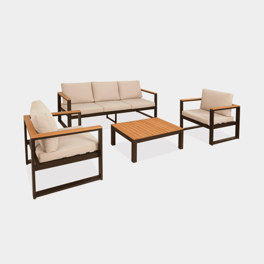 Conjunto de mobiliário de jardim em madeira e alumínio, 5 lugares, Nazca, Preto, 192x70x66 cm