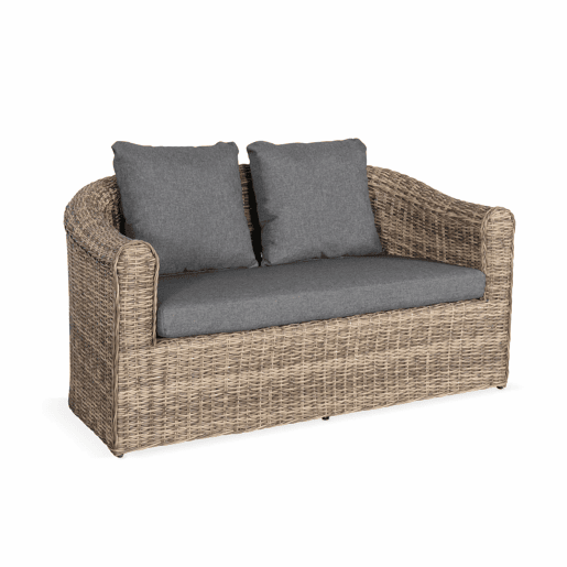 Conjunto de mobiliário de jardim redondo em resina tecida, 4 lugares, Valentino, Beige, 144x80.5x75 cm