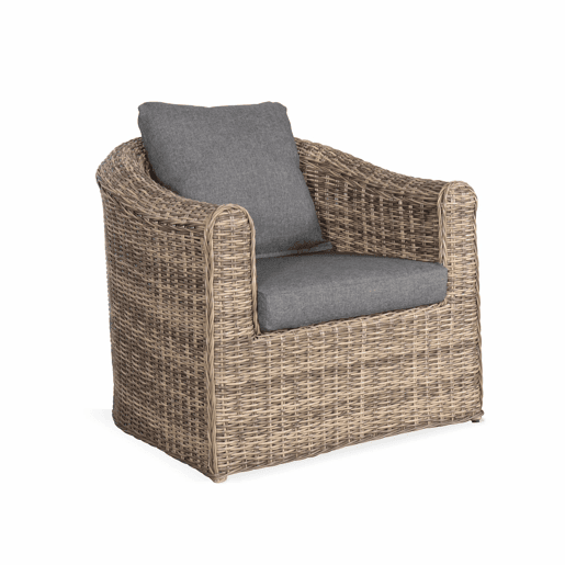 Conjunto de mobiliário de jardim redondo em resina tecida, 4 lugares, Valentino, Beige, 144x80.5x75 cm