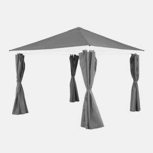 Dossel e cortinas para o caramanchão, Elusa 3x3m, Cobertura de telhado + Cortinas para pérgola Elusa, Cinza, 299x299x183 cm