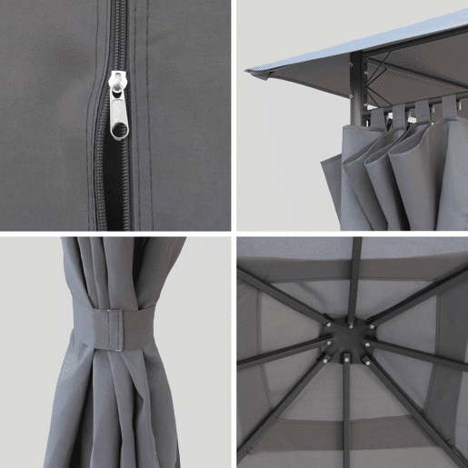 Dossel e cortinas para o caramanchão, Elusa 3x3m, Cobertura de telhado + Cortinas para pérgola Elusa, Cinza, 299x299x183 cm
