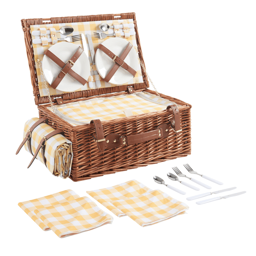 Cesto de piquenique Brindisi para 4 vime 46x31x20cm - Amarelo  Branco casa.pro