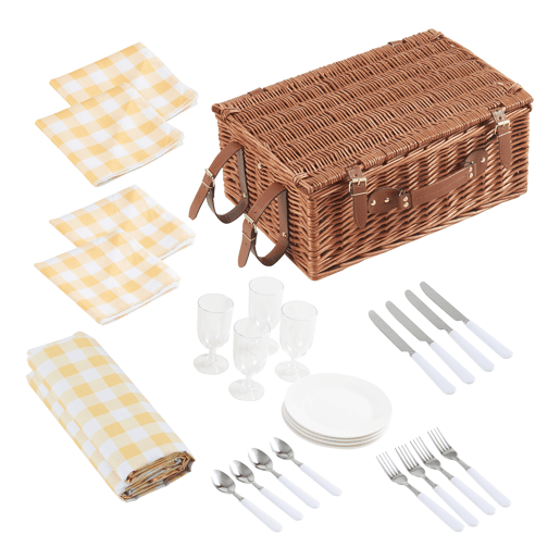Cesto de piquenique Brindisi para 4 vime 46x31x20cm - Amarelo  Branco casa.pro