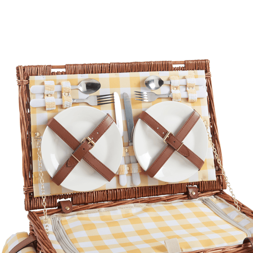 Cesto de piquenique Brindisi para 4 vime 46x31x20cm - Amarelo  Branco casa.pro